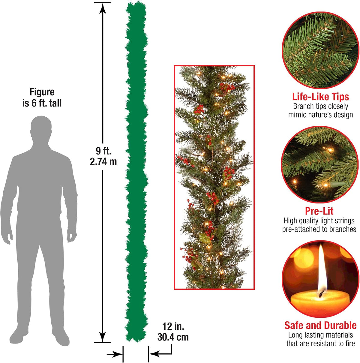 National Tree Company 9ft Pre-Lit Wintry Pine Flocked Christmas Garland