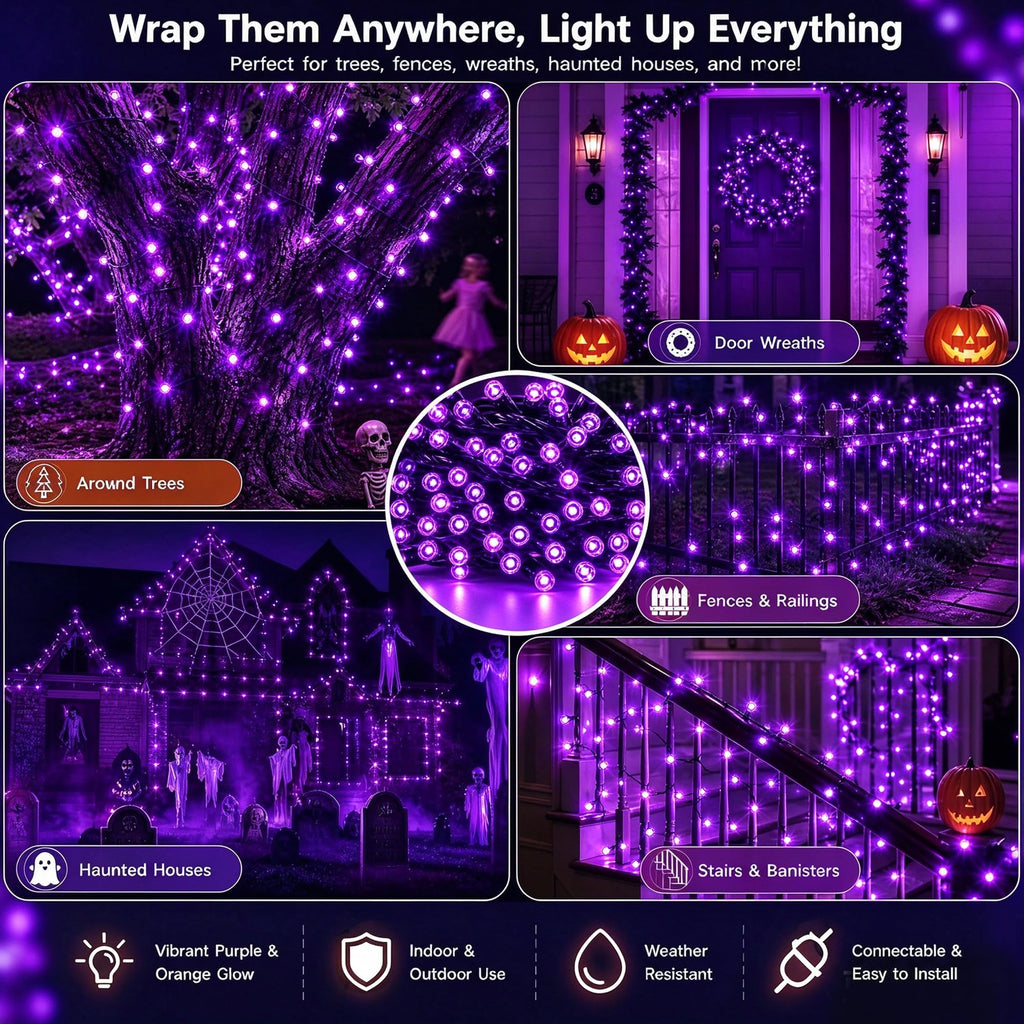 TW SHINE Halloween Lights, 400 LED 132FT Outdoor Halloween Lights Plug in with 8 Modes, Waterproof Christmas Light Outdoor, Indoor Decorations for Party Yard Haunted House Decor, Purple